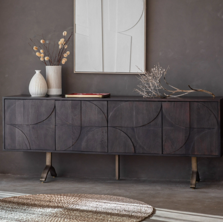 Sharma 4 Door Sideboard – Mango Wood Geometric Design