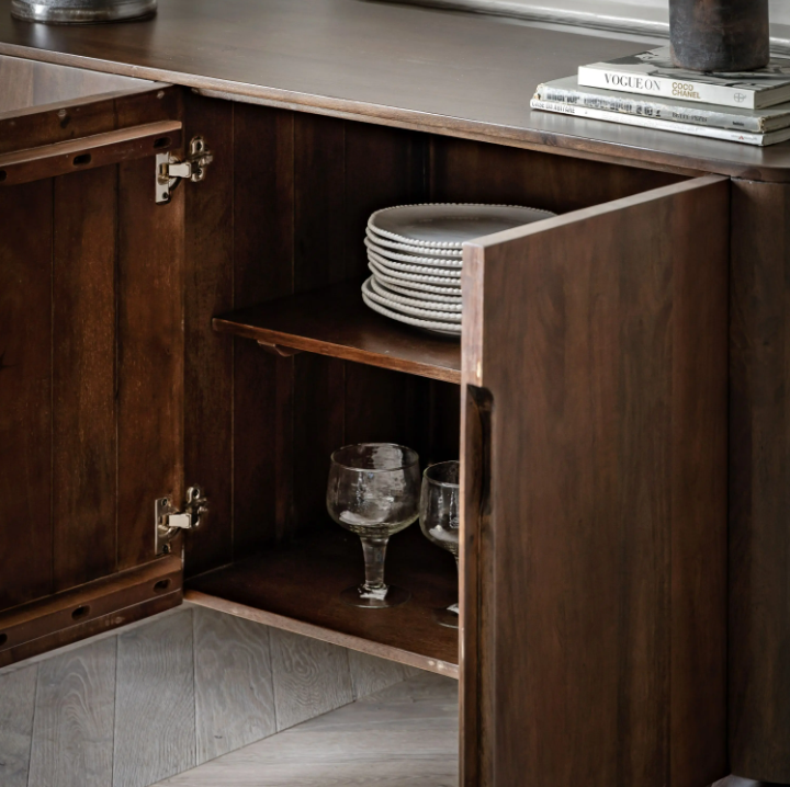 Sculpt 4 Door Sideboard – Dark Wood Mango Finish