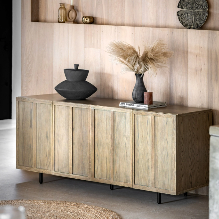 Panelled 4 Door Sideboard – Smoked Finish