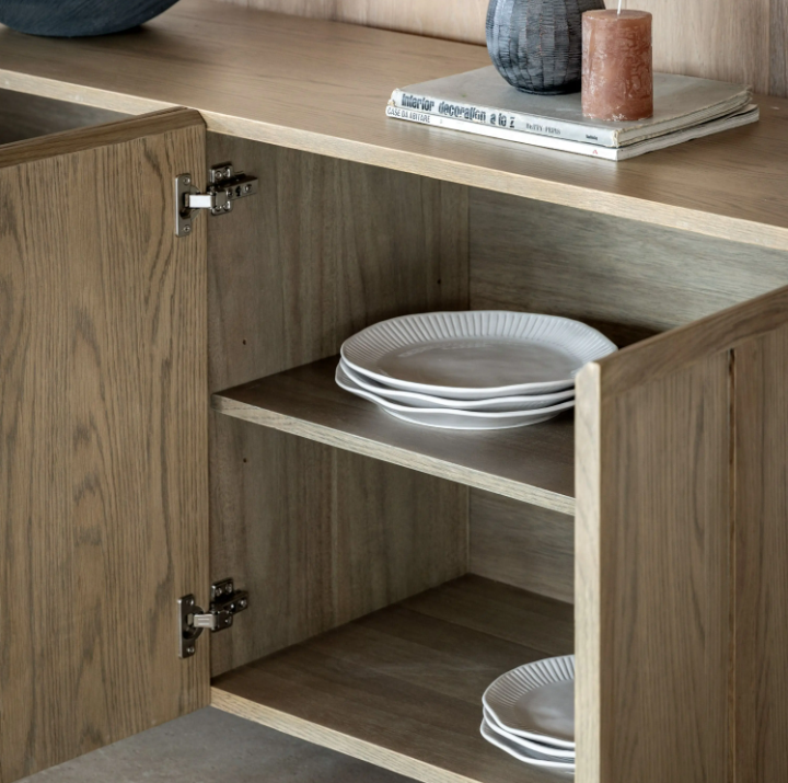Panelled 4 Door Sideboard – Smoked Finish