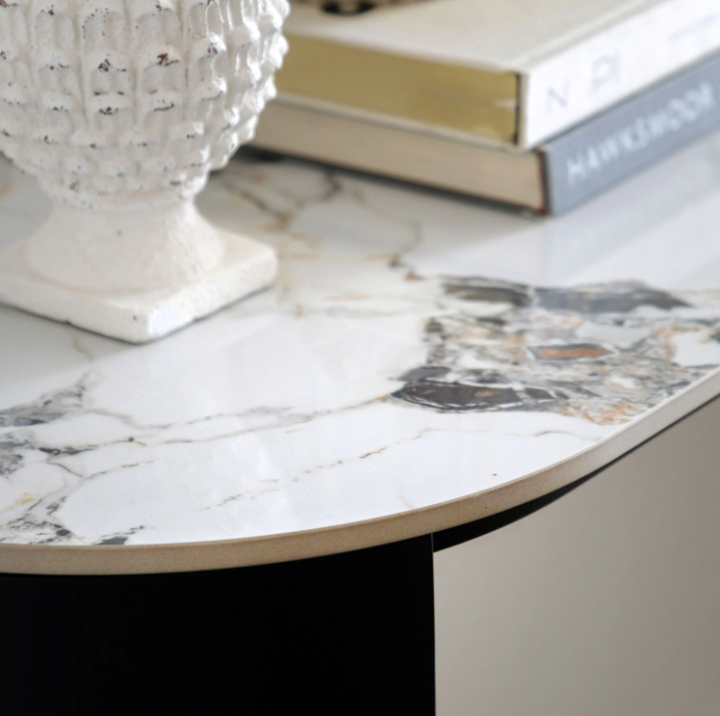 Marzio Luxury Console Table – Carrara Marble Effect & Black Metal