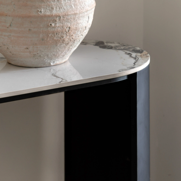 Marzio Luxury Console Table – Carrara Marble Effect & Black Metal