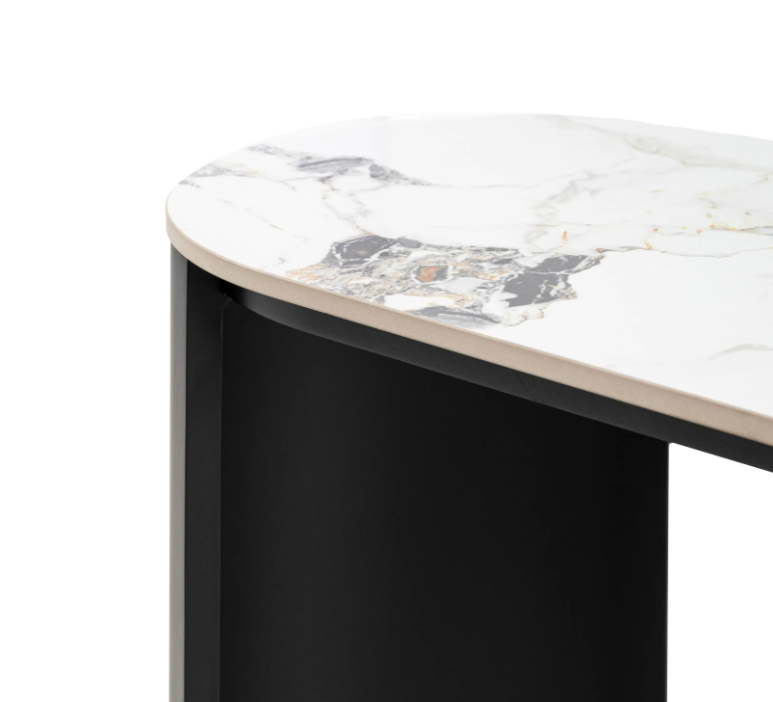 Marzio Luxury Console Table – Carrara Marble Effect & Black Metal