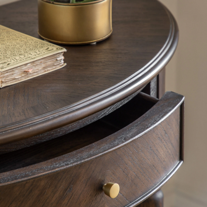Madison Demi Lune Console Table – Dark Wood Marquetry Design