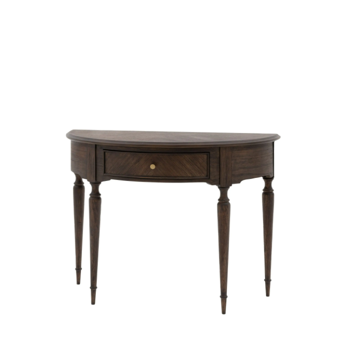 Madison Demi Lune Console Table – Dark Wood Marquetry Design
