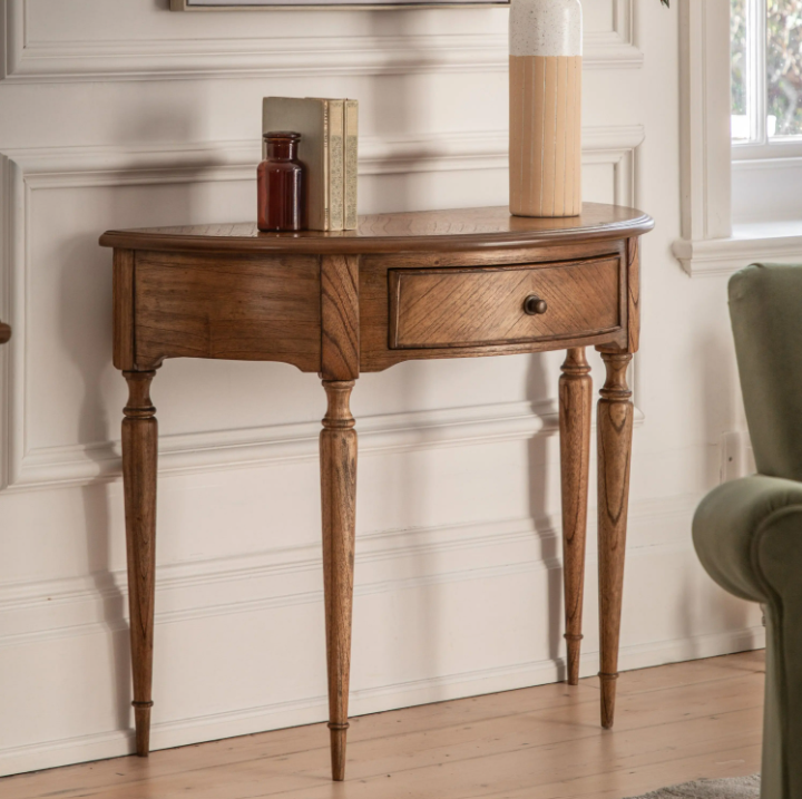 Highgrove Demi Lune Console Table – Natural Wood Marquetry Design
