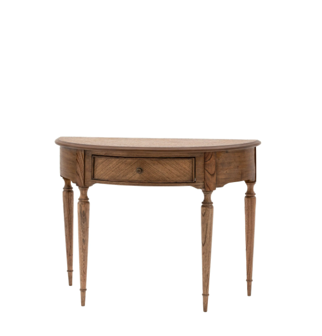 Highgrove Demi Lune Console Table – Natural Wood Marquetry Design