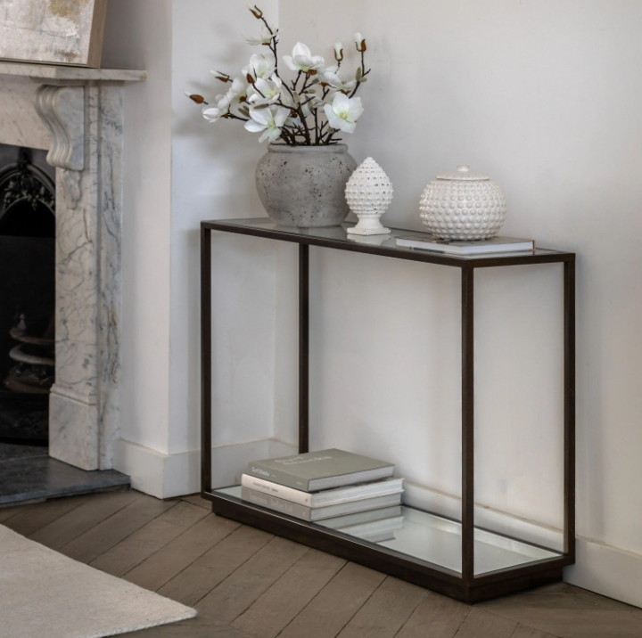 Avento Luxury Console Table – Bronze Metal & Glass