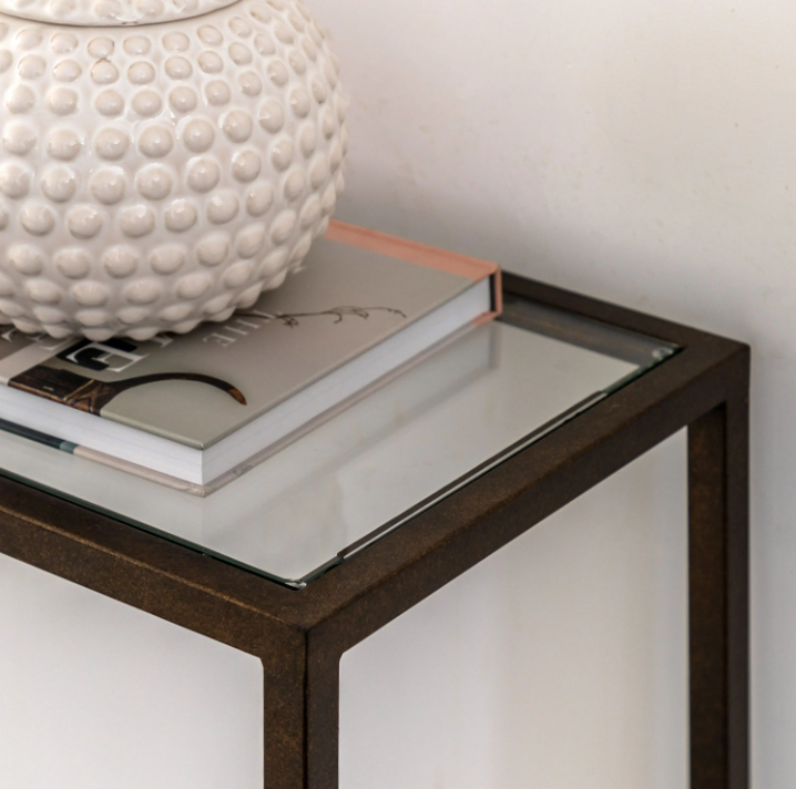 Avento Luxury Console Table – Bronze Metal & Glass