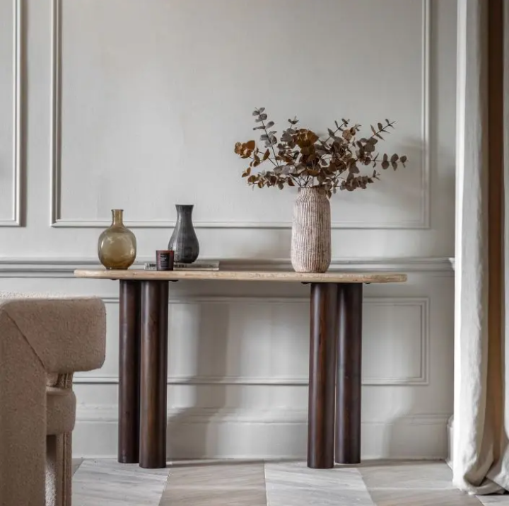 Trevi Console Table – Mango Wood & Travertine Stone Luxury