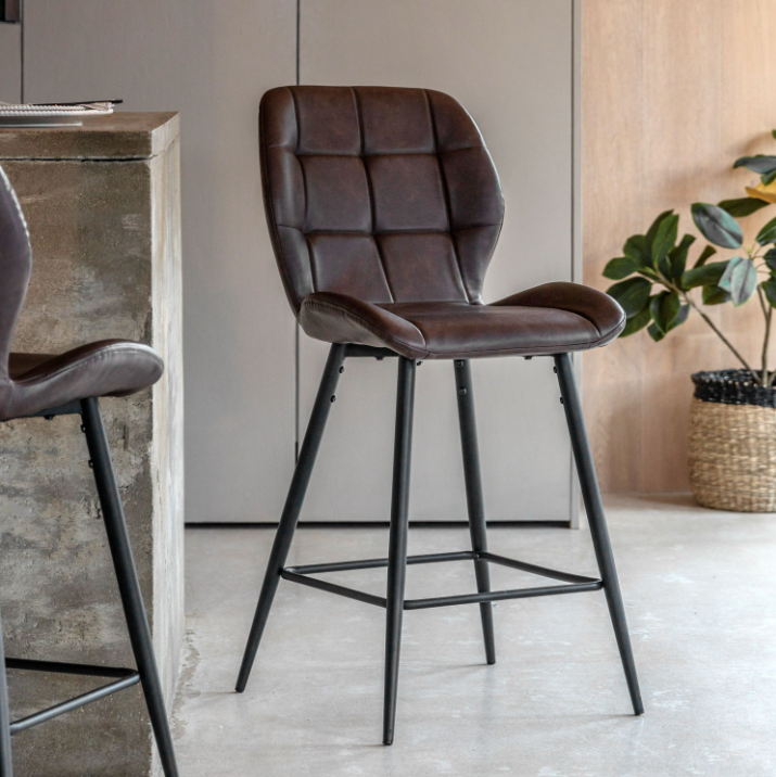 Manford Brown Faux Leather Counter Stool Set of 2 | Mid Century Modern Bar Stools