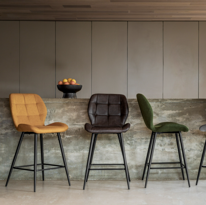 Manford Brown Faux Leather Counter Stool Set of 2 | Mid Century Modern Bar Stools