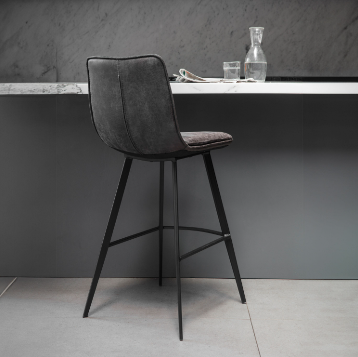 Palmer Grey Faux Leather Bar Stool Set of 2 | Contemporary Kitchen Counter Stools