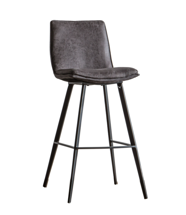 Palmer Grey Faux Leather Bar Stool Set of 2 | Contemporary Kitchen Counter Stools