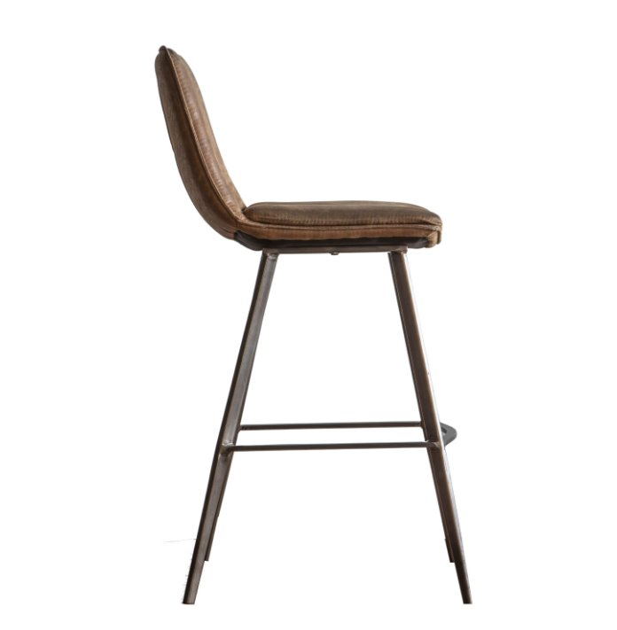 Palmer Brown Faux Leather Bar Stool Set of 2 | Vintage Inspired Counter Stools with Bronze Metal Legs