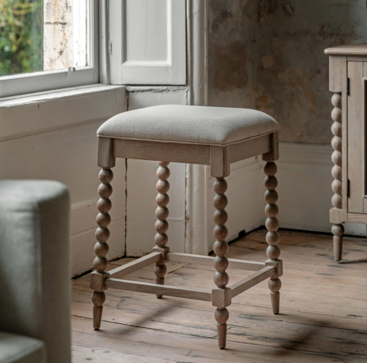 Artisan Oak Bar Stool | Handcrafted Bobbin Detail Counter Stool in Natural Oak