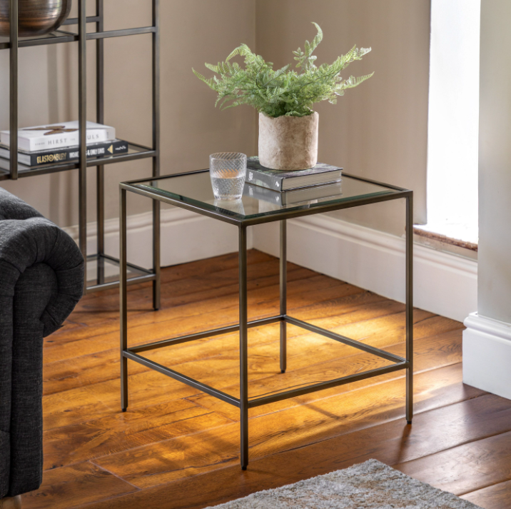 Rothbury Bronze Side Table | Luxury Bevelled Glass Accent Table with Antique Bronze Frame