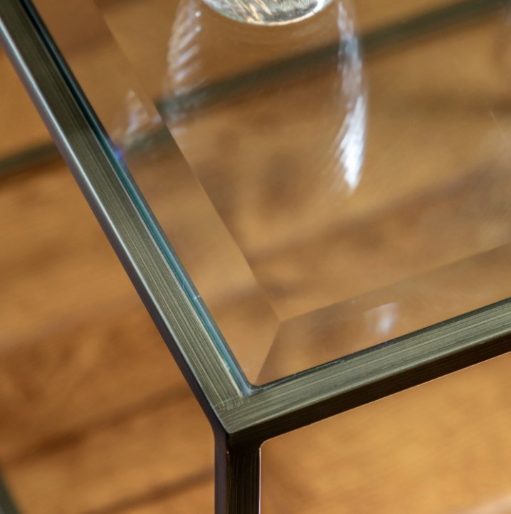 Rothbury Bronze Side Table | Luxury Bevelled Glass Accent Table with Antique Bronze Frame