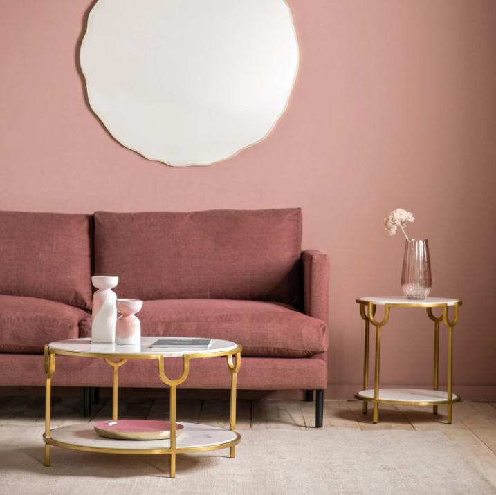 Weston White Marble Side Table | Luxury Brass Frame Accent Table with Natural Stone Top