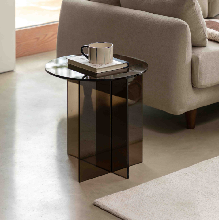 Parioli Charcoal Glass Side Table | Retro Inspired Modern Accent Table in Tinted Glass