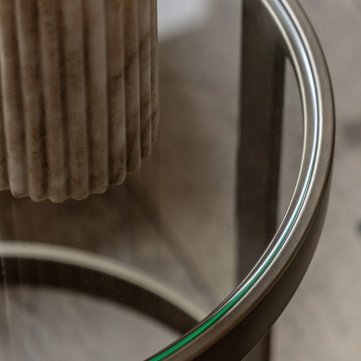 Monti Bronze Glass Side Table | Elegant Metal Frame Accent Table with Toughened Glass Top