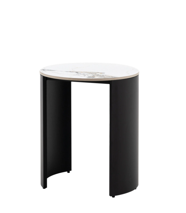 Marzio Black Marble Side Table | Modern Luxury Accent Table with Curved Metal Frame