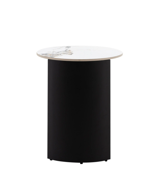 Marzio Black Marble Side Table | Modern Luxury Accent Table with Curved Metal Frame