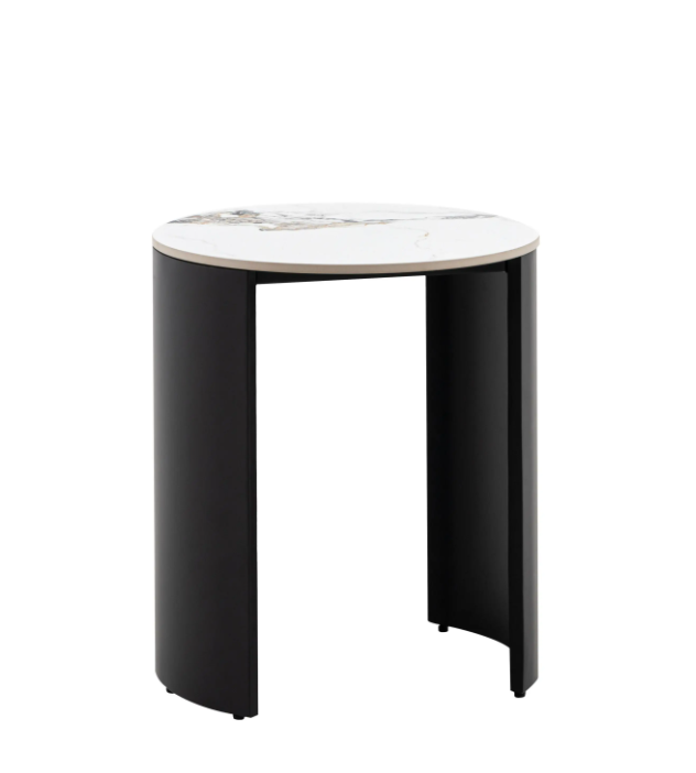 Marzio Black Marble Side Table | Modern Luxury Accent Table with Curved Metal Frame