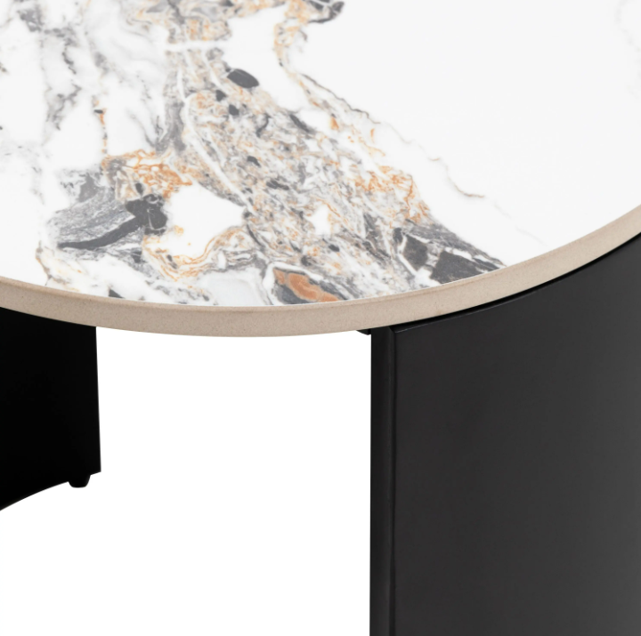 Marzio Black Marble Side Table | Modern Luxury Accent Table with Curved Metal Frame