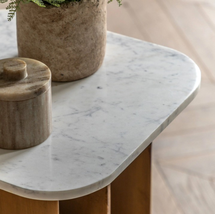 Dorado Gold Marble Side Table | Luxury Square Accent Table with Metal Base