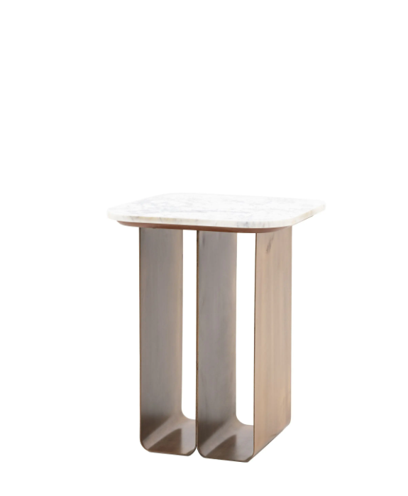 Dorado Gold Marble Side Table | Luxury Square Accent Table with Metal Base