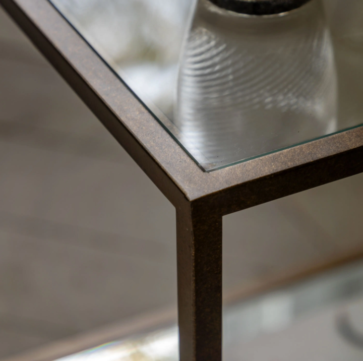 Avento Bronze Glass Side Table | Modern Luxury Accent Table with Mirrored Shelf