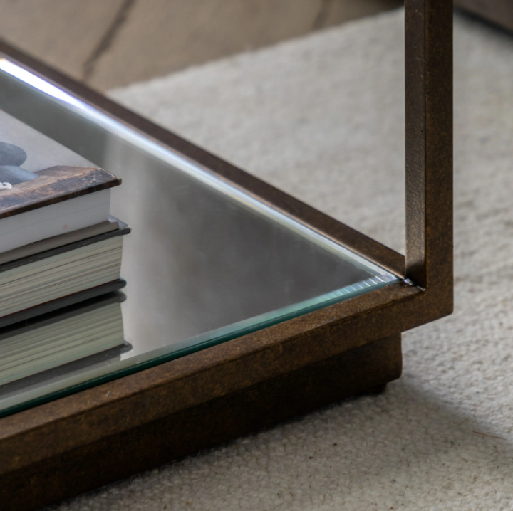 Avento Bronze Glass Side Table | Modern Luxury Accent Table with Mirrored Shelf