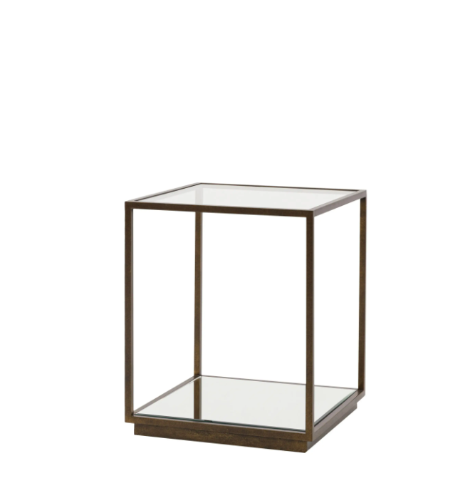 Avento Bronze Glass Side Table | Modern Luxury Accent Table with Mirrored Shelf