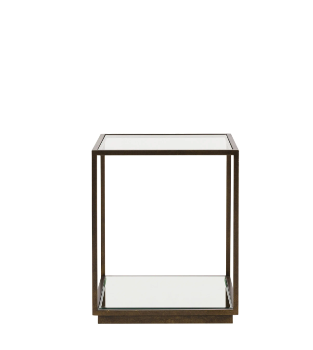 Avento Bronze Glass Side Table | Modern Luxury Accent Table with Mirrored Shelf