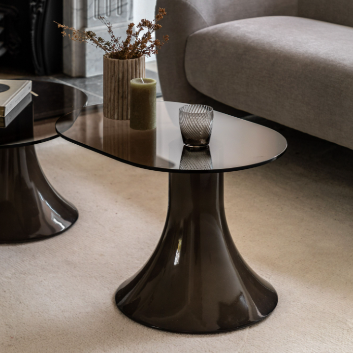 Anzio Small Side Table | Italian-Inspired Concrete & Tinted Glass Accent Table