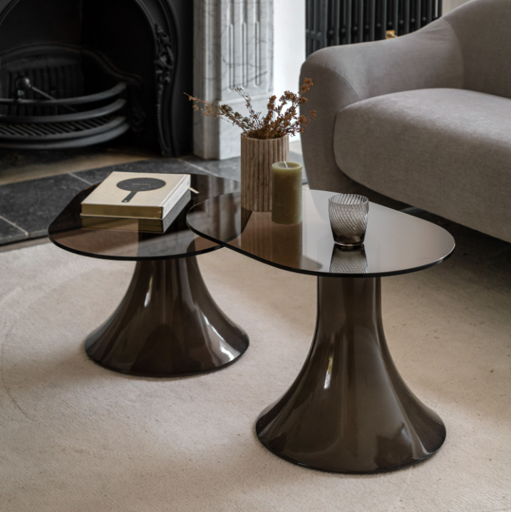 Anzio Small Side Table | Italian-Inspired Concrete & Tinted Glass Accent Table