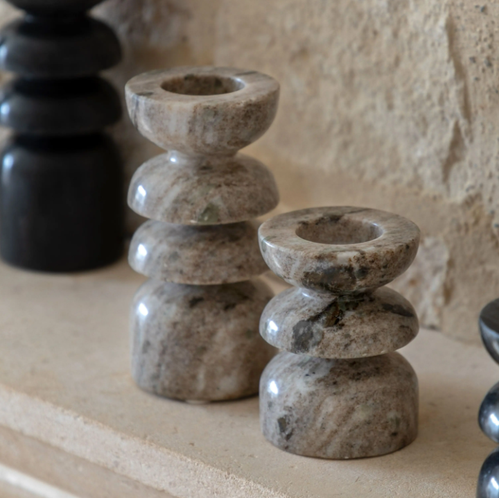 Azuaga Marble Candlestick – Sandstone (Set of 2)