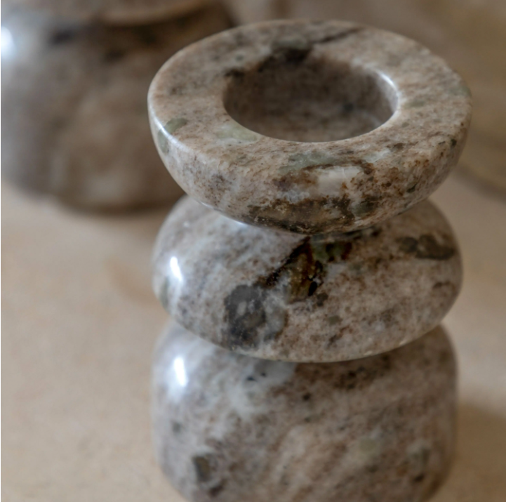 Azuaga Marble Candlestick – Sandstone (Set of 2)
