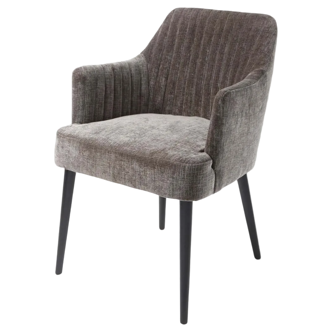 A Slate Mouse Finish Chair with soft gray chenille fabric upholstery and a painted black wooden frame.